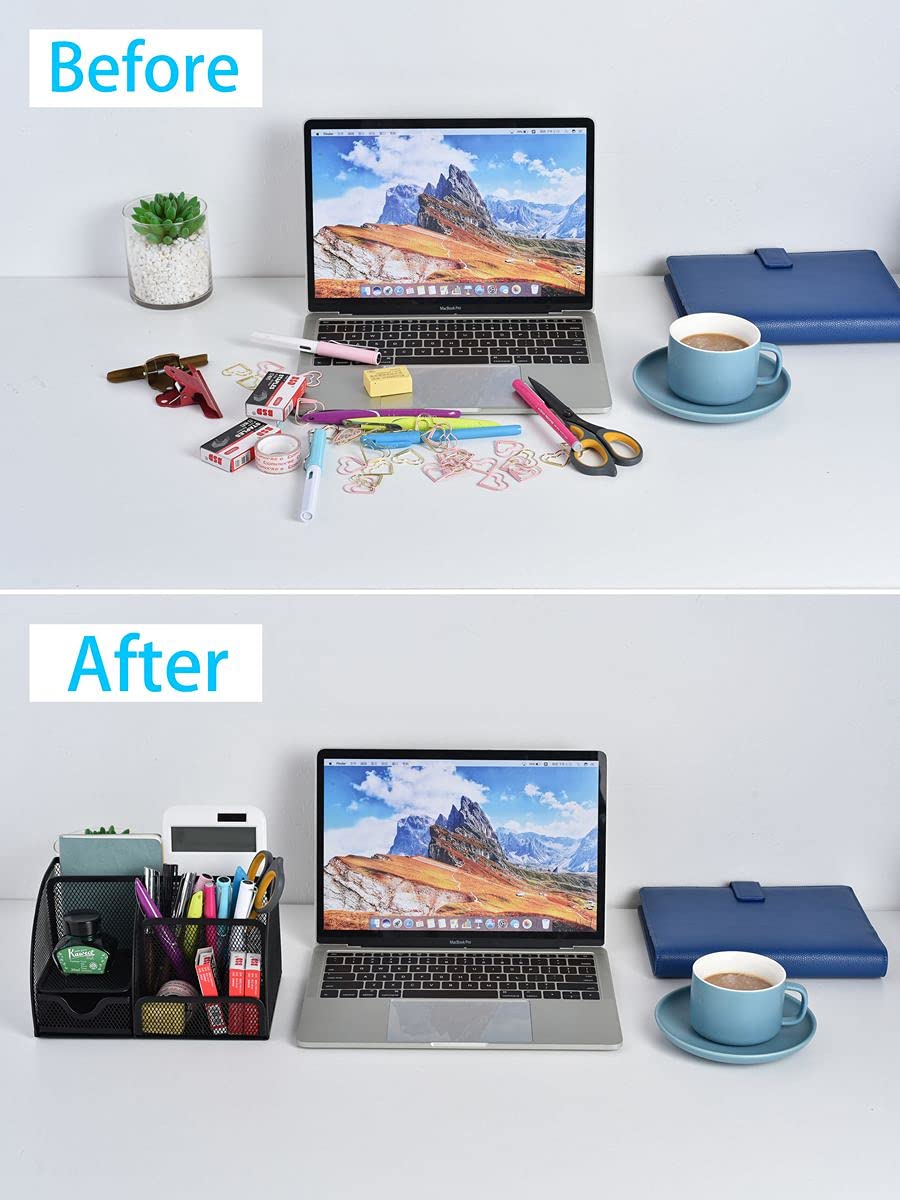 HyDt-QWE Mesh Desk Organizer, Pen Holders, Office Storage Supplies Drawer Organizers 7 in 1 for
