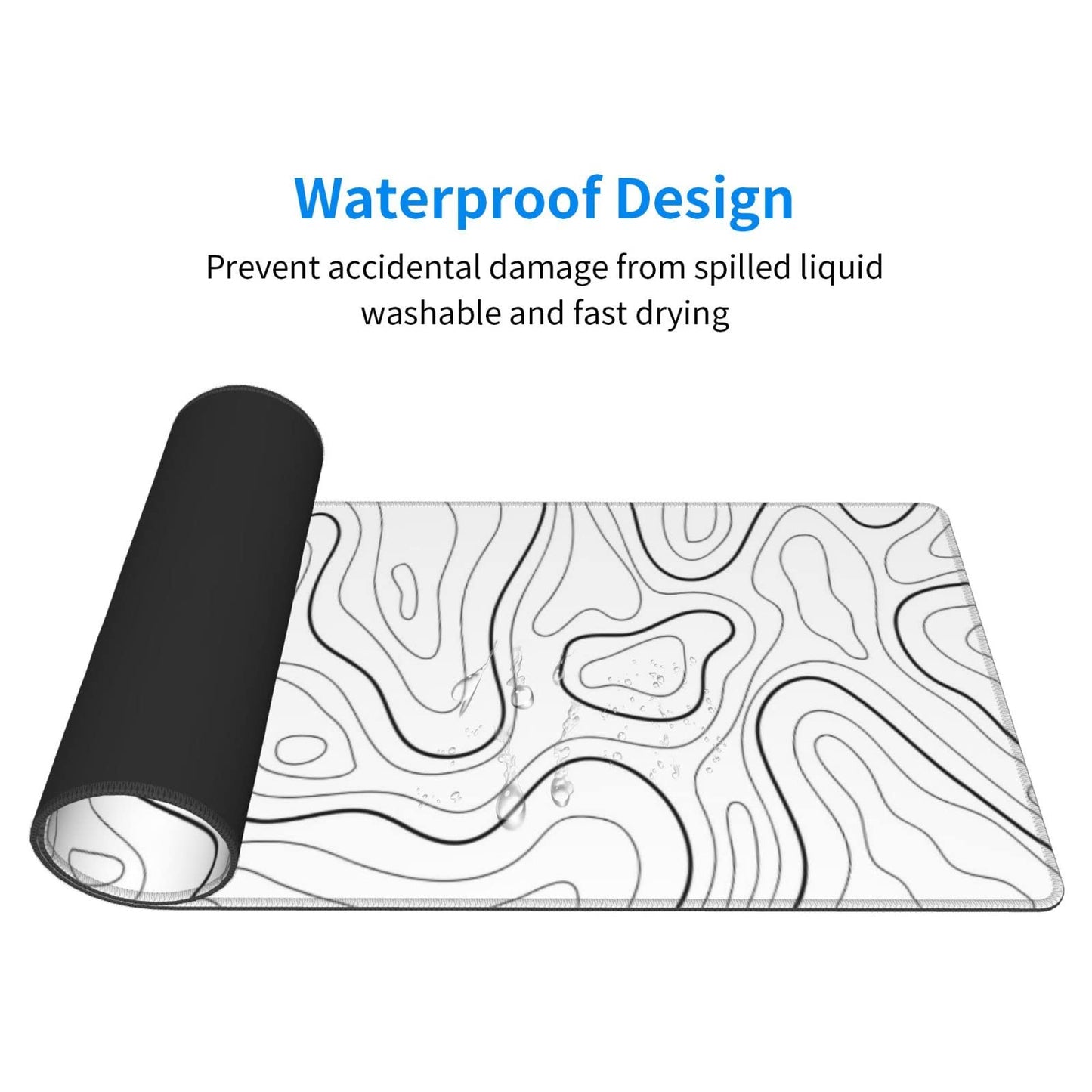 White Extended Gaming Mouse Pad - 31.5 x 11.8 Inch Black and White Topographic Mouse Pad with