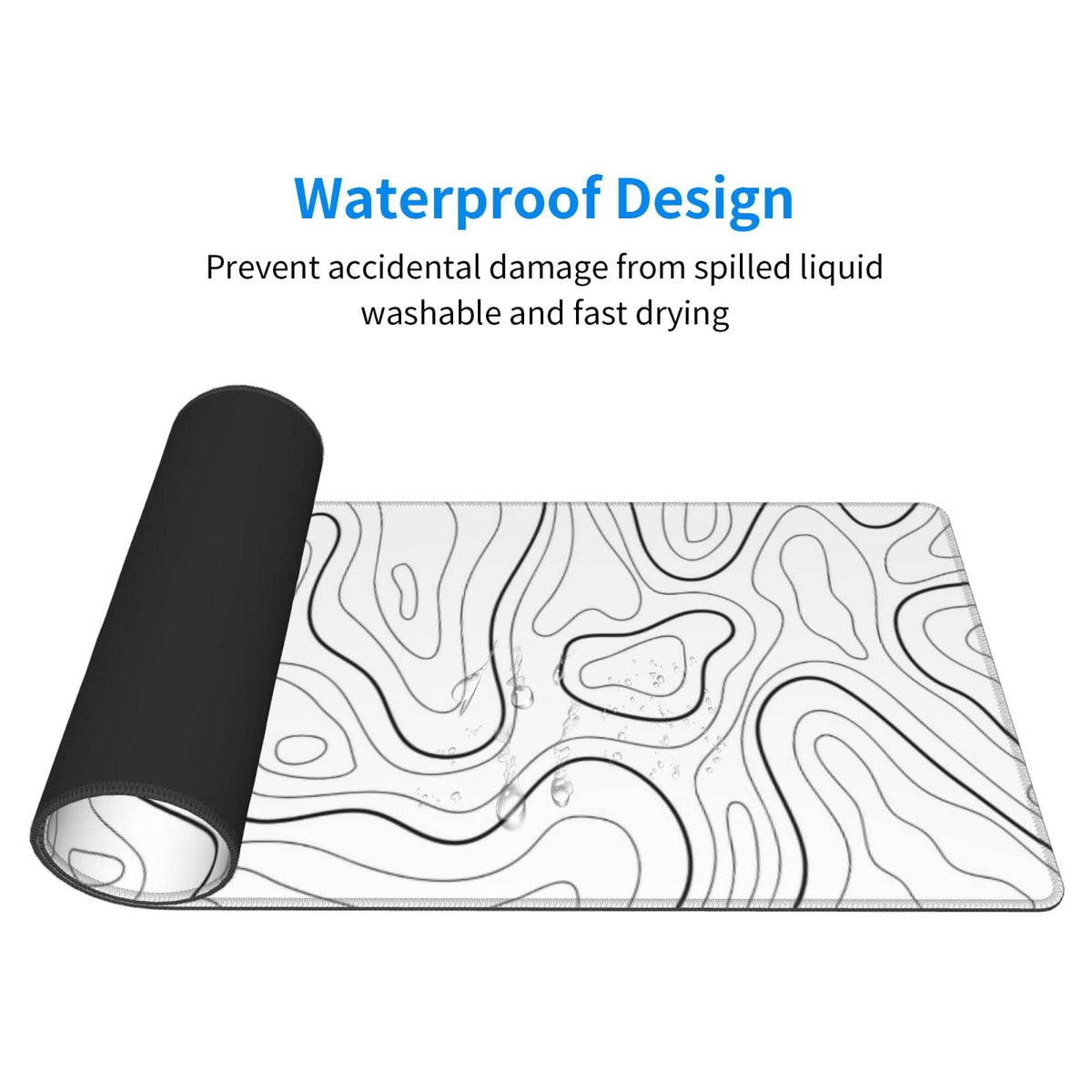 White Extended Gaming Mouse Pad - 31.5 x 11.8 Inch Black and White Topographic Mouse Pad with