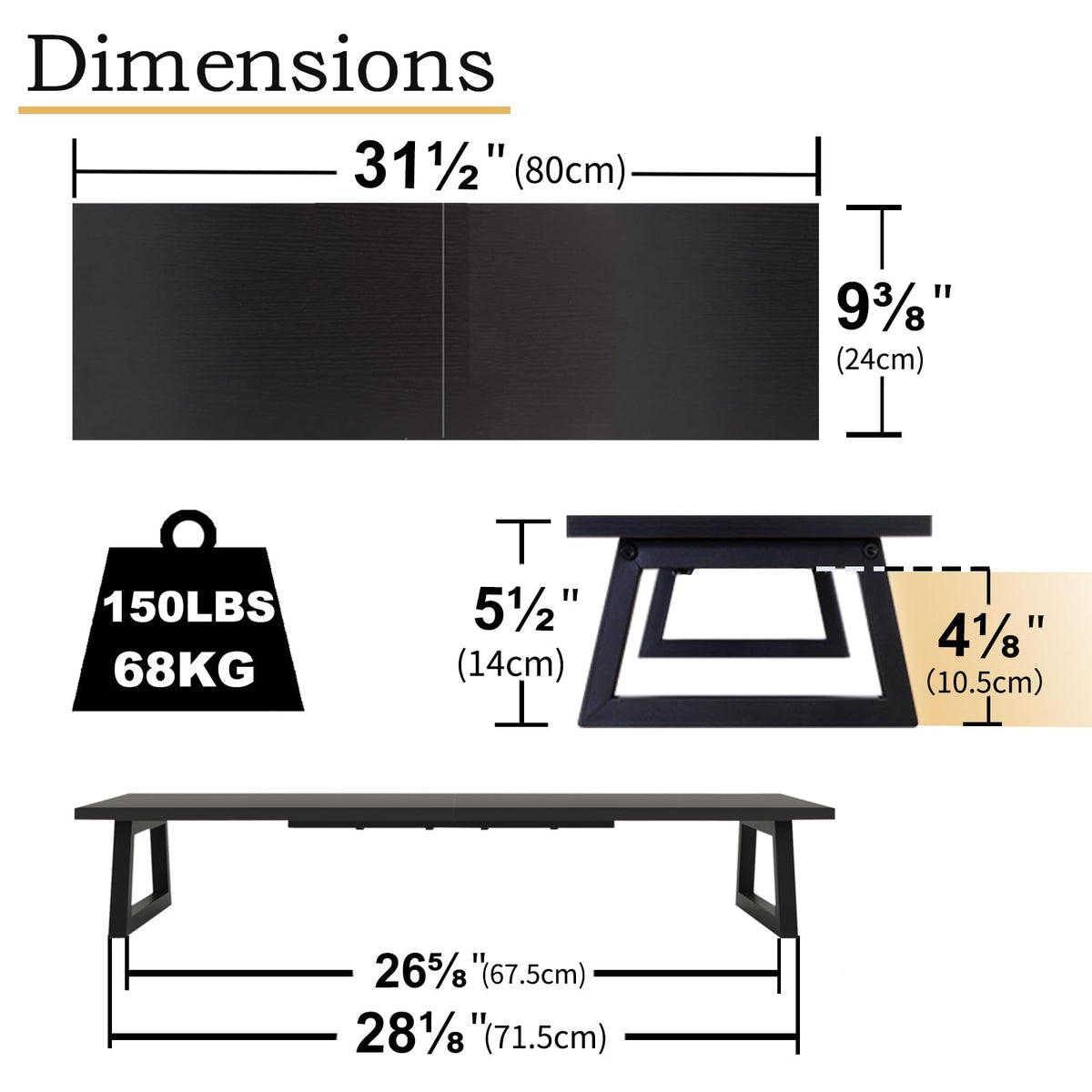 TEAMIX 31.5 inch Dual Monitor Stand Riser, TV Riser, Black Desk Organizer