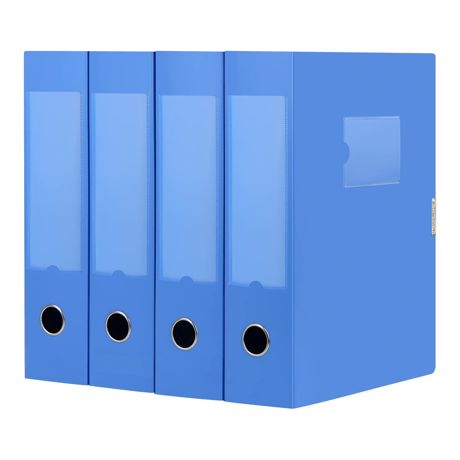 HUA JIE 4 Pack A4 Storage File Boxes Plastic Archives Cases with Lid,Blue