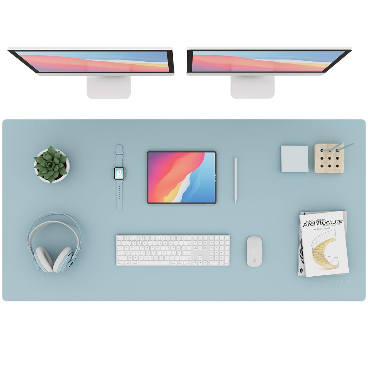 K KNODEL Extra Large Desk Mat, Leather Mouse Pad (47.2"x23.6", Light Blue)