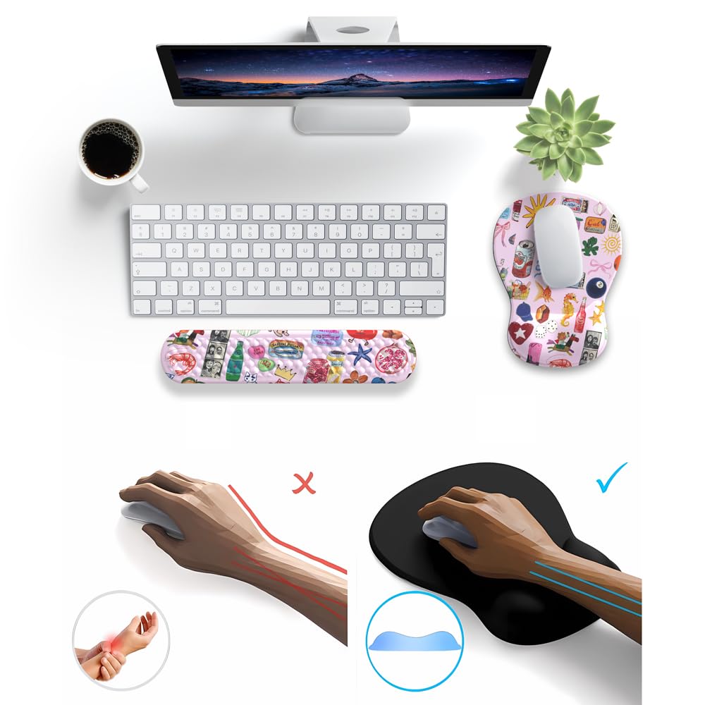 Cute Mousepad with Wrist Rest for Computer Keyboard Mouse Pad Ergonomic Pink Kawaii Mousepad, Best
