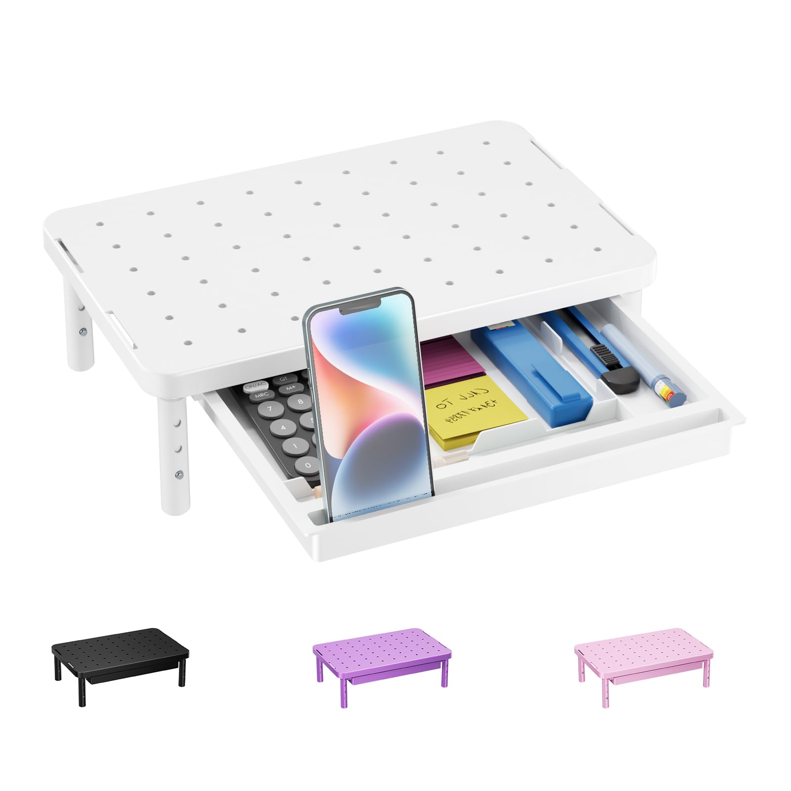 WALI Computer Monitor Stand with Storage, Monitor Riser 3 Height Adjustable