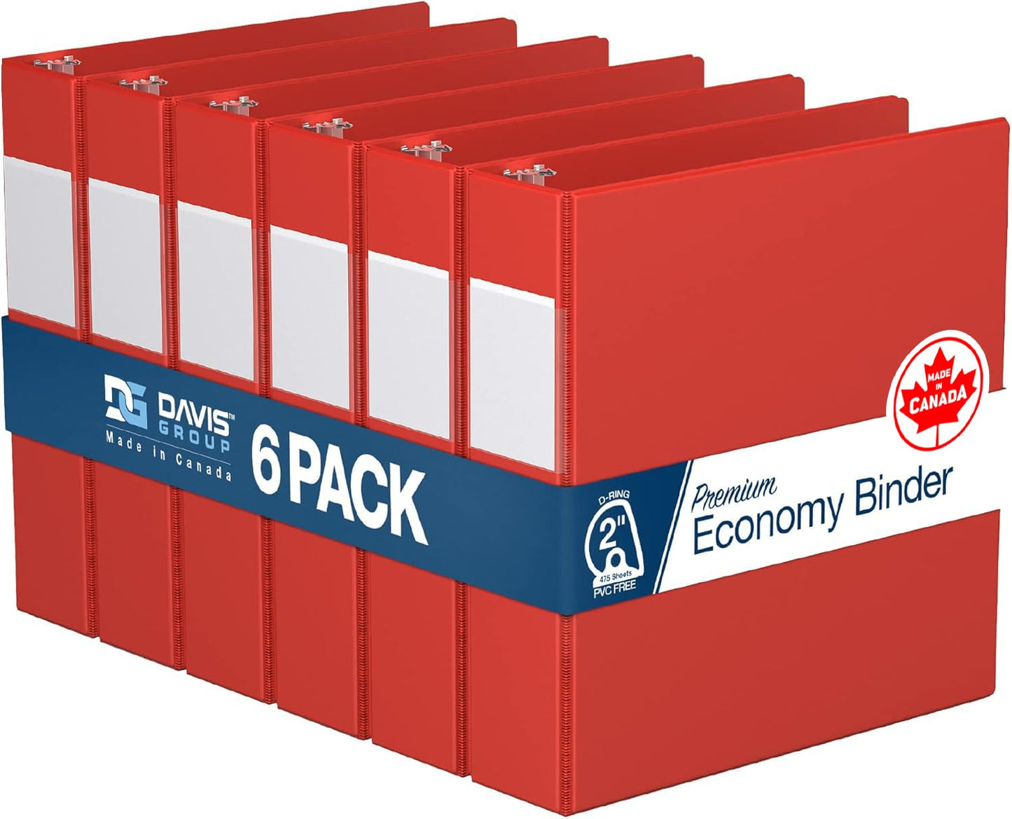 Premium Economy 6-Pack 3-Ring Binders for School or Office, D-Ring Binders, 2 Inch, Red