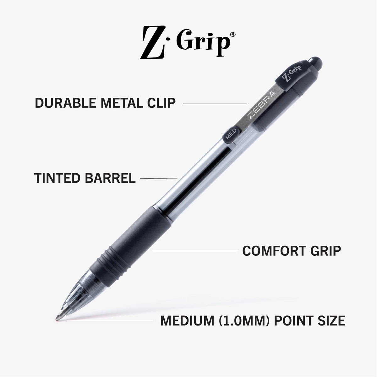 Zebra Pen Z-Grip Retractable Ballpoint Pen, Black, Blue, Red, 1.0mm, 48-Pk