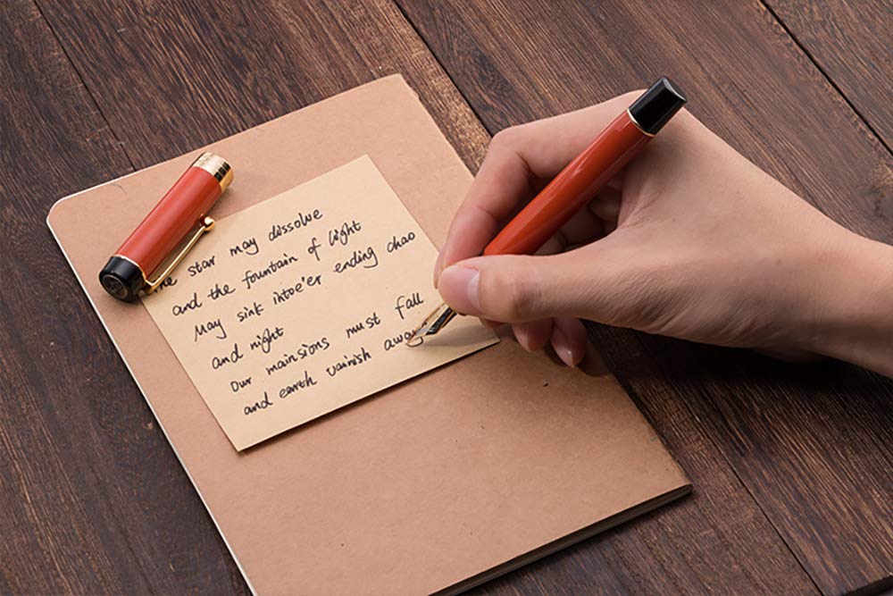 Jinhao 100 Fountain Pen Classic Style Orange Red Acrylic, Fine Point with Converter and Gold Trim