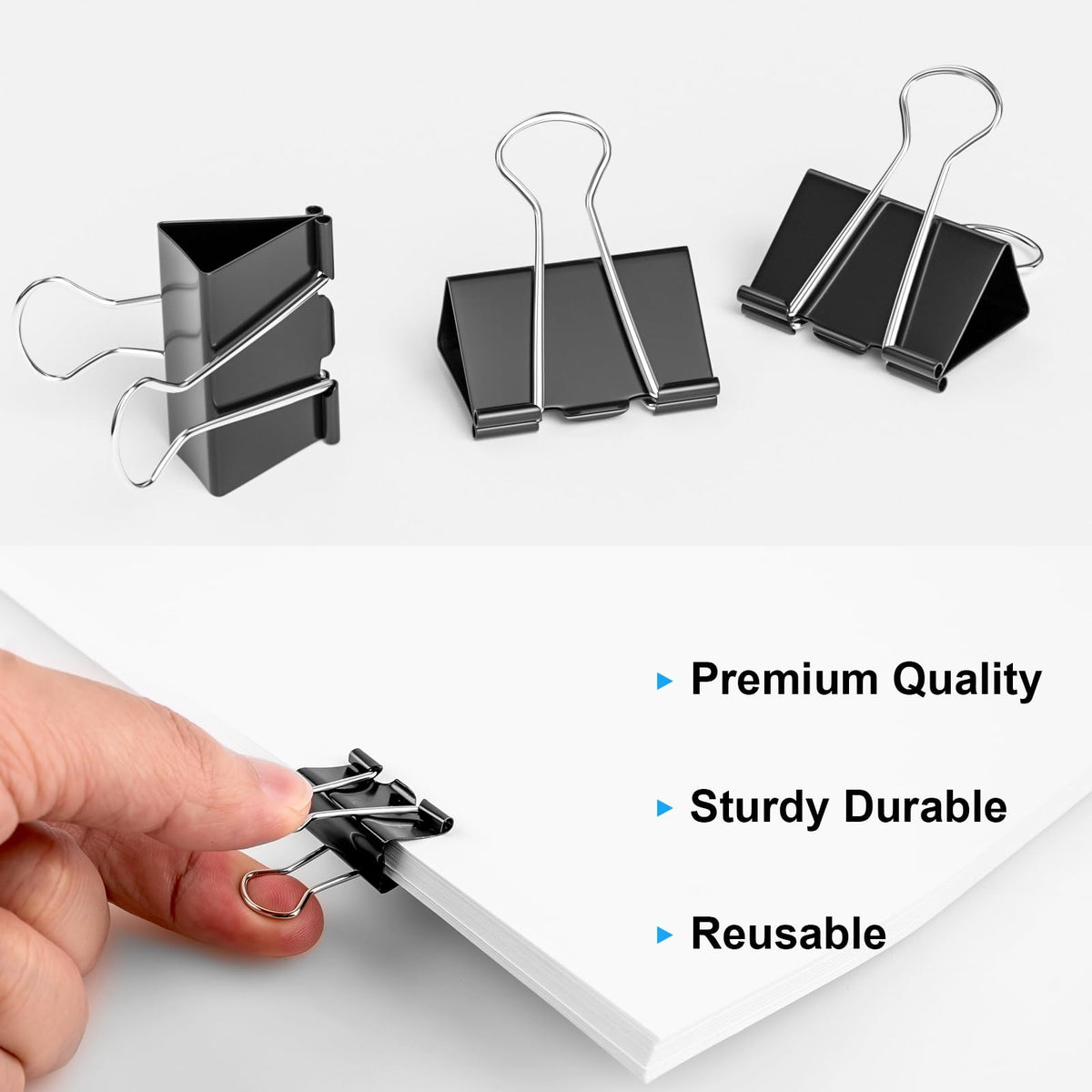 200 Count Binder Clips Assorted Sizes, 4 Sizes Large, Medium, Small, Mini, Metal Paper Clamps, Bulk