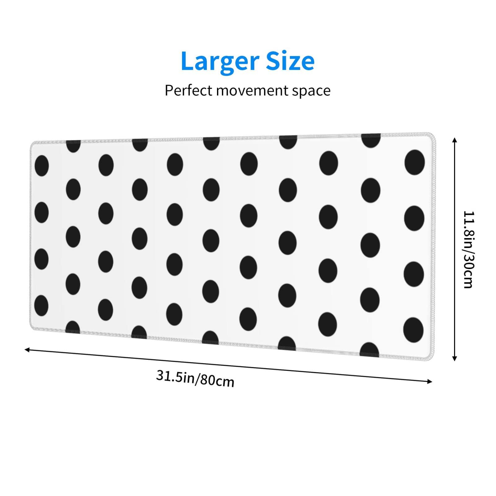 Black Polka Dot Mouse Pad Extended Large Gaming Mousepad XL Big Long Oversized Desk Mat Stitched