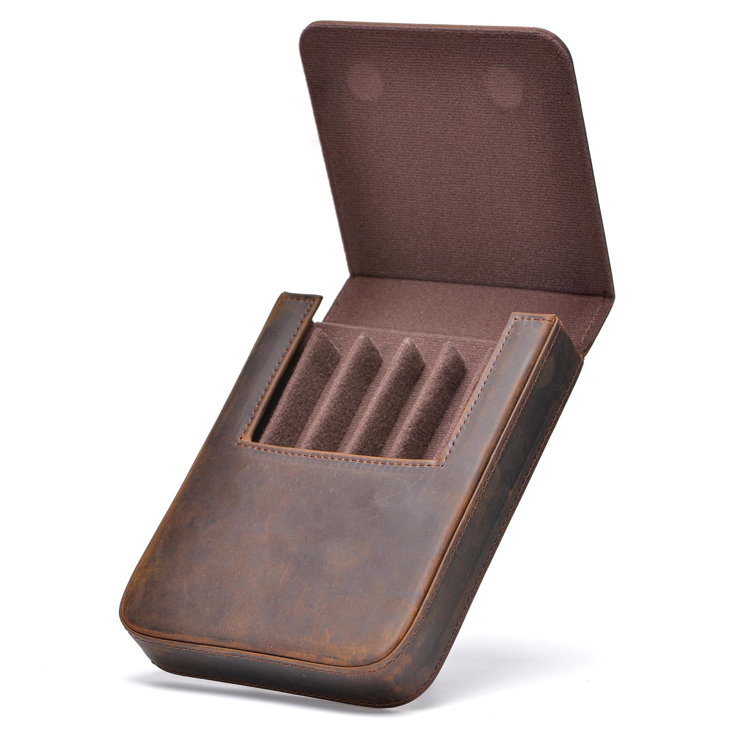Lanxivi Genuine Leather Fountain Pen Case 6 Slot Crazy Leather Organizer, Portable Pen Bag Pouch