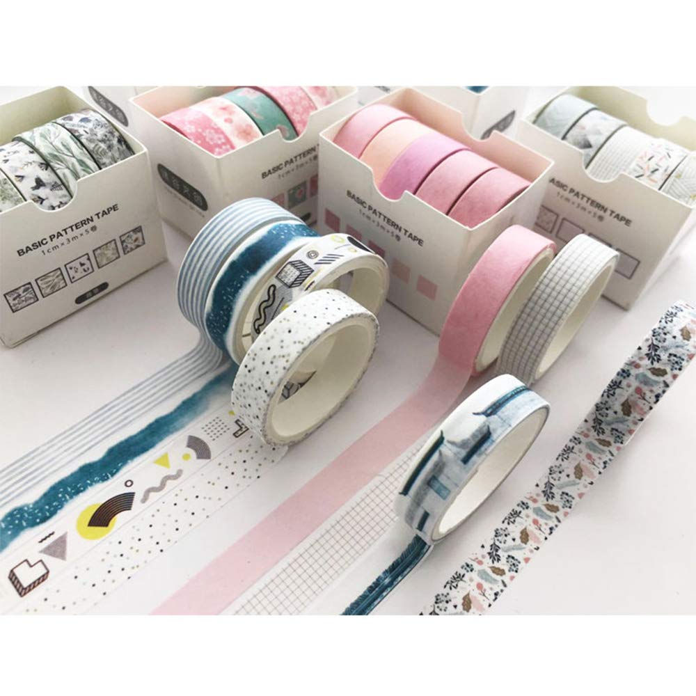 YUBBAEX 5 Rolls Washi Tape Set Creative Basic Skinny Masking Decorative Tapes for Arts, DIY Crafts