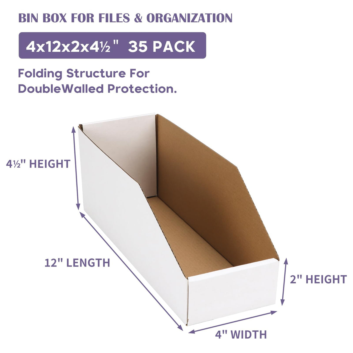 EXYGLO Cardboard Boxes, Pack of 35 Corrugated Storage Bins 12x4x4.5inch Pantry Organizer Bins for