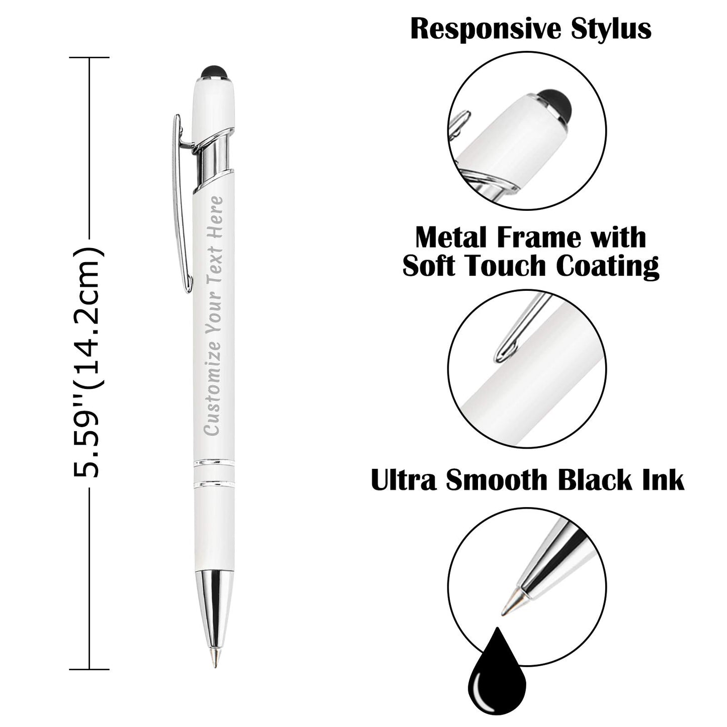Aolun Personalised Pen,Custom Engraved Ballpoint Pen with Stylus,12 Pcs,Soft Touch Metal,Enter