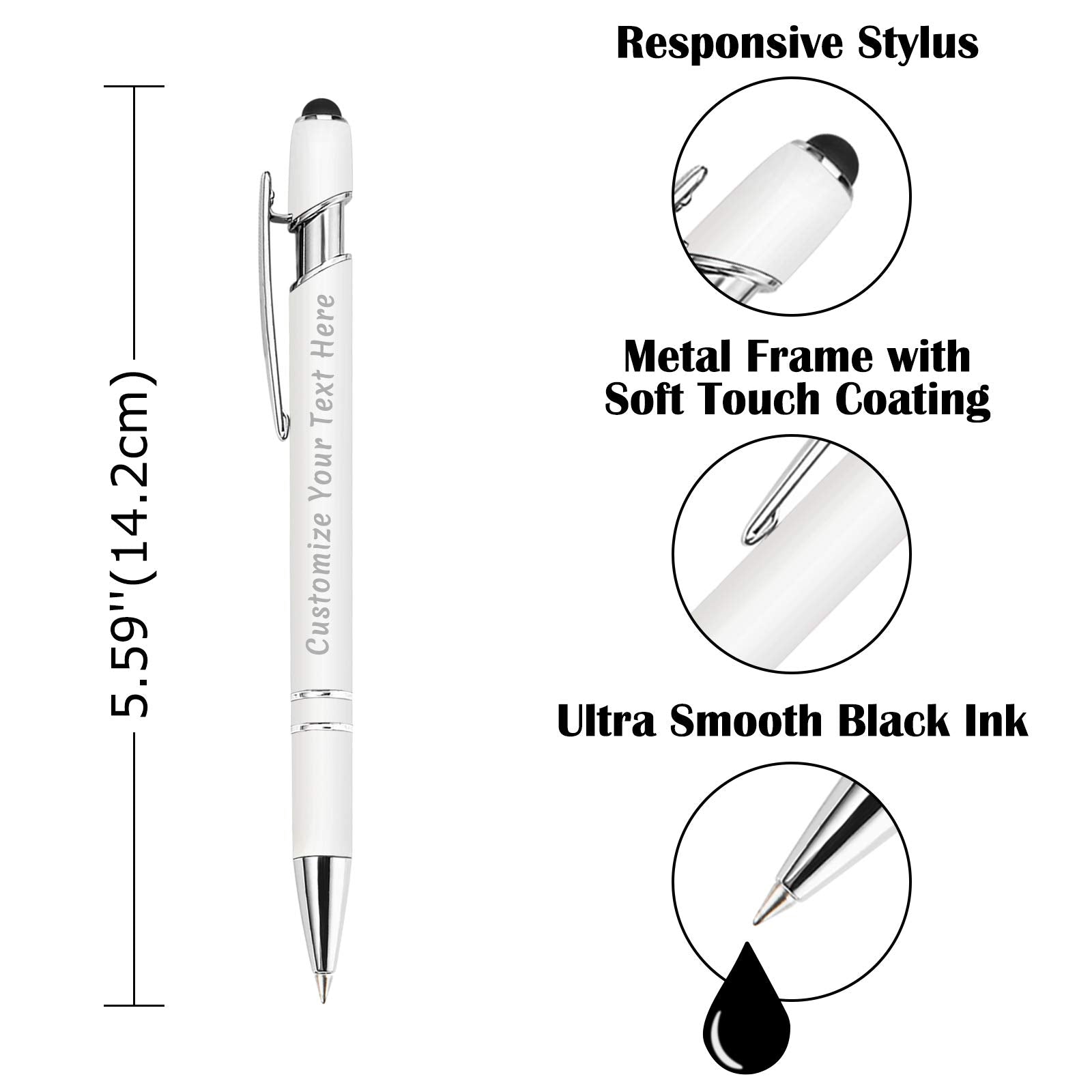 Aolun Personalised Pen,Custom Engraved Ballpoint Pen with Stylus,12 Pcs,Soft Touch Metal,Enter
