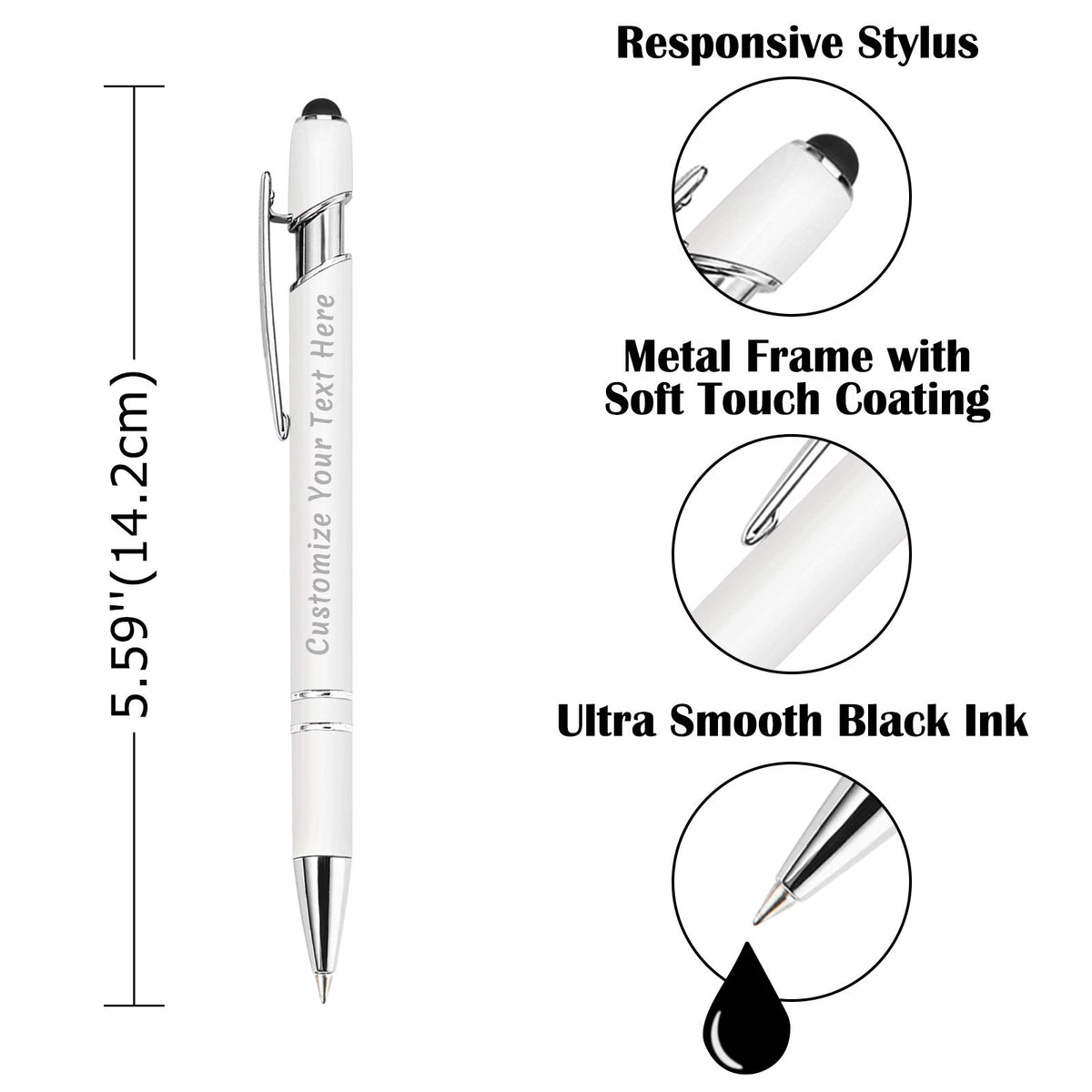 Aolun Personalised Pen,Custom Engraved Ballpoint Pen with Stylus,Soft Touch Metal,Enter Name,Logo