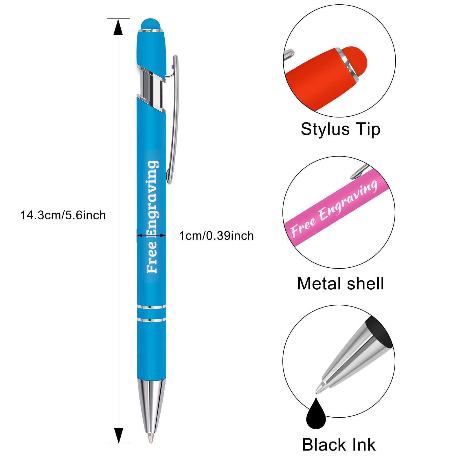 NGTSFLY Personalized Pens with Stylus Tip - FREE PERSONALIZATION - Customized Stylus Ballpoint Pens