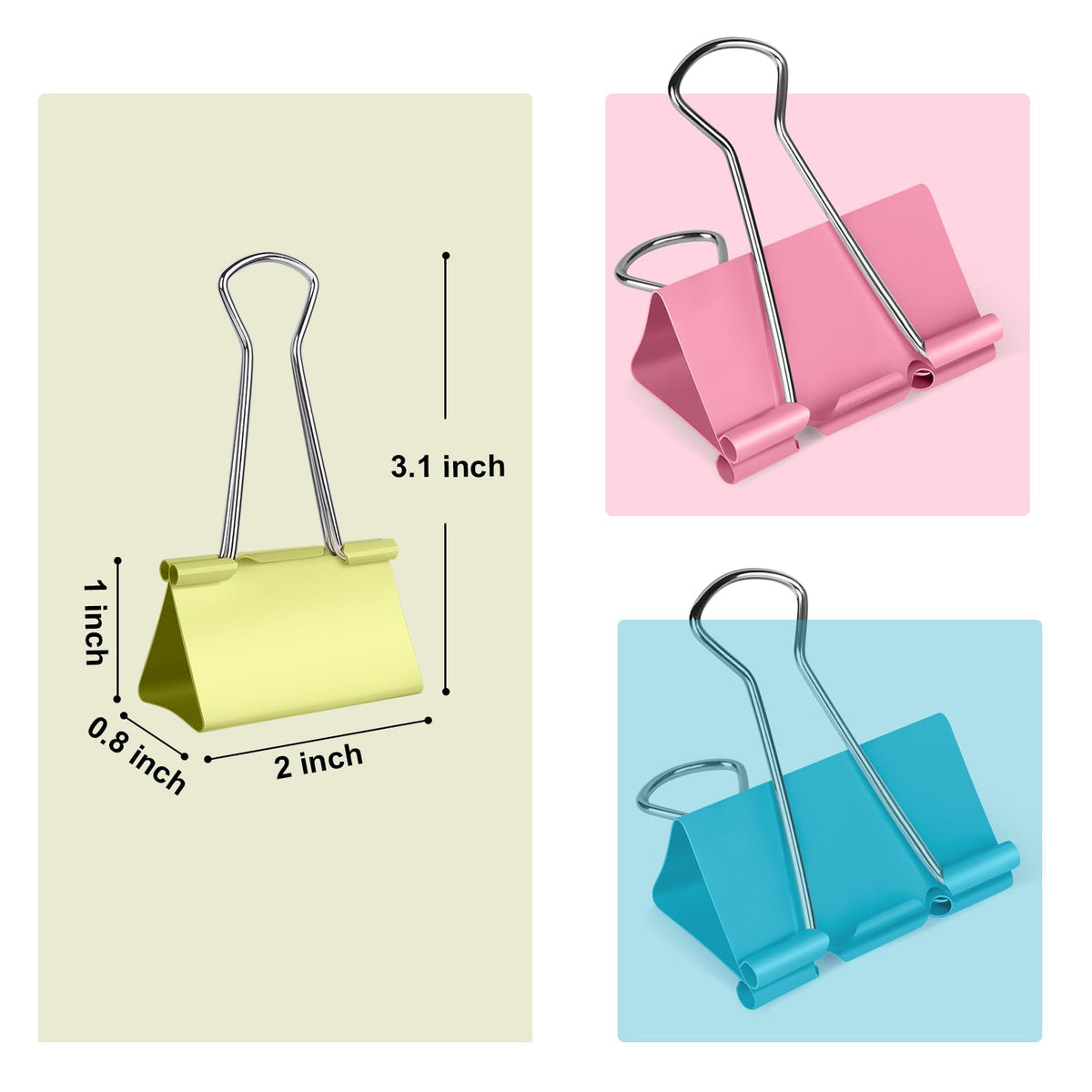 Ufmarine Extra Large Binder Clips 2 inch Length, (40 Pcs) Colorful Paper Clips Large for Office