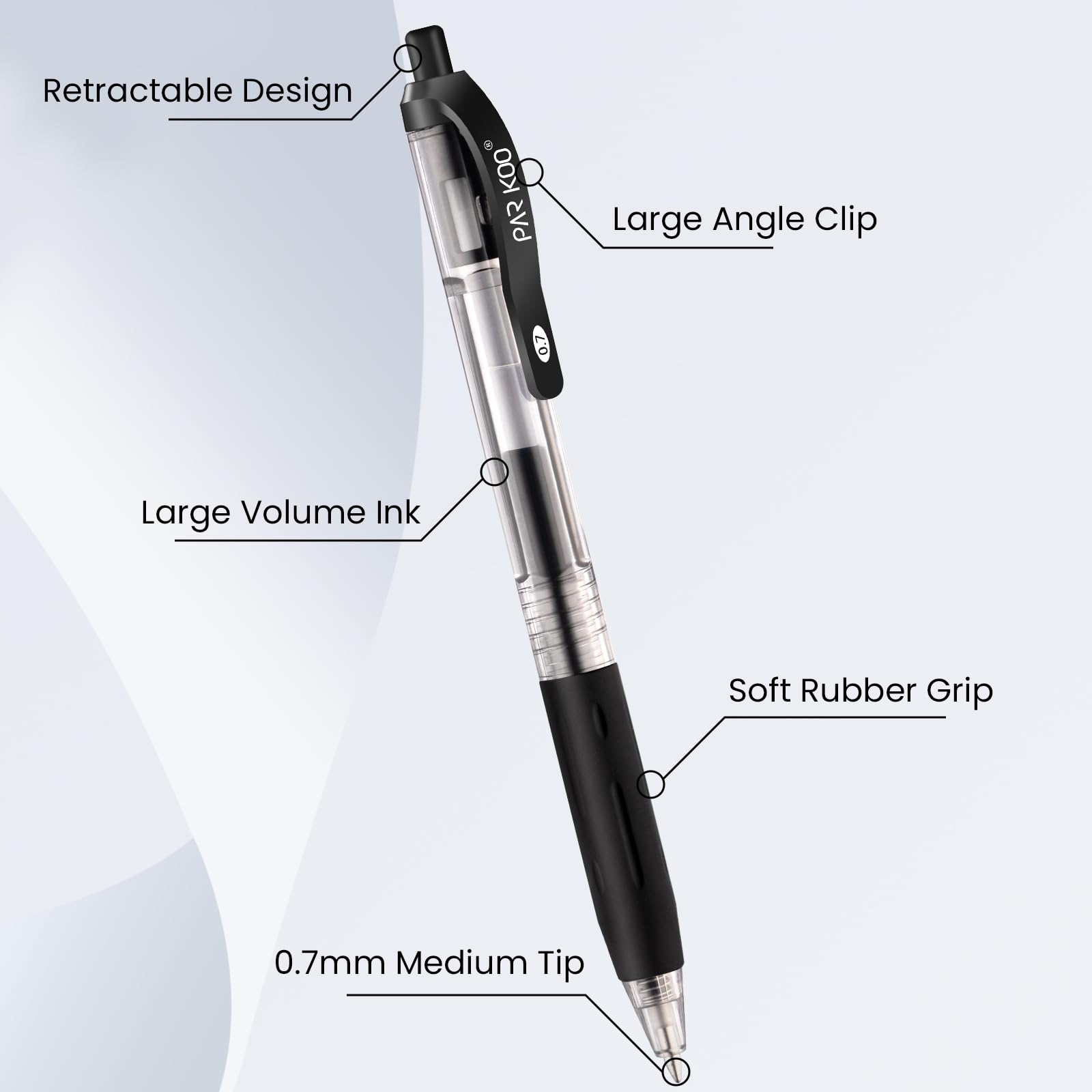 ParKoo Gel Pens Bulk, 70 Pcs Retractable Black Ink Pens, Quick Dry, 0.7mm