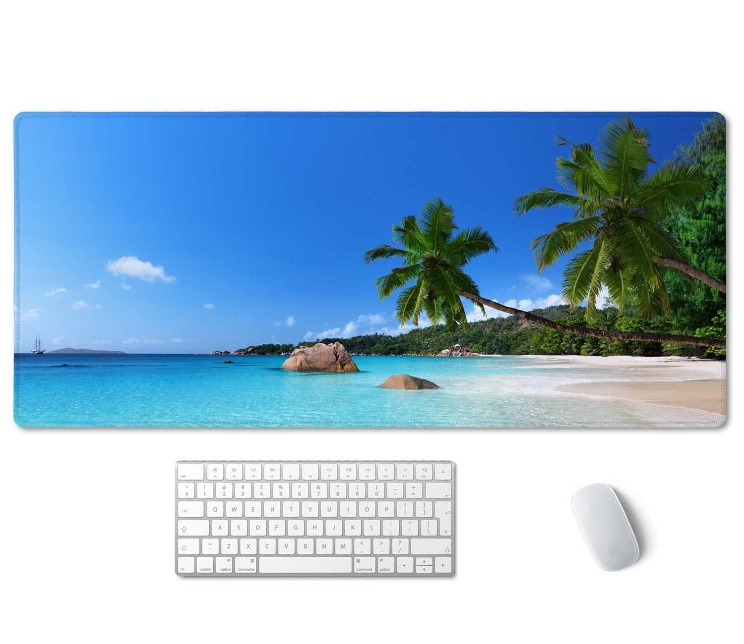 SSOIU Tropical Paradise Sunshine Beach Coast Sea Palm Trees Mouse Pad 35.5 X 15.7 Inch XXL Full