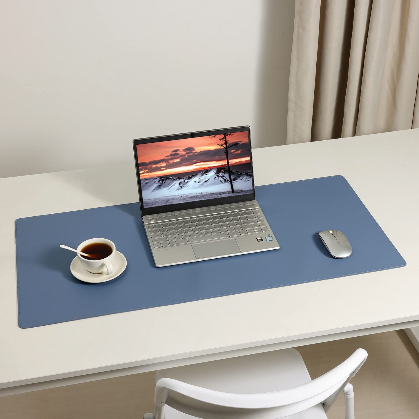 Wolaile Faux Leather Desk Pad Blotter,Water and Slip Resistant Writing Desk Protector Mat,Blue