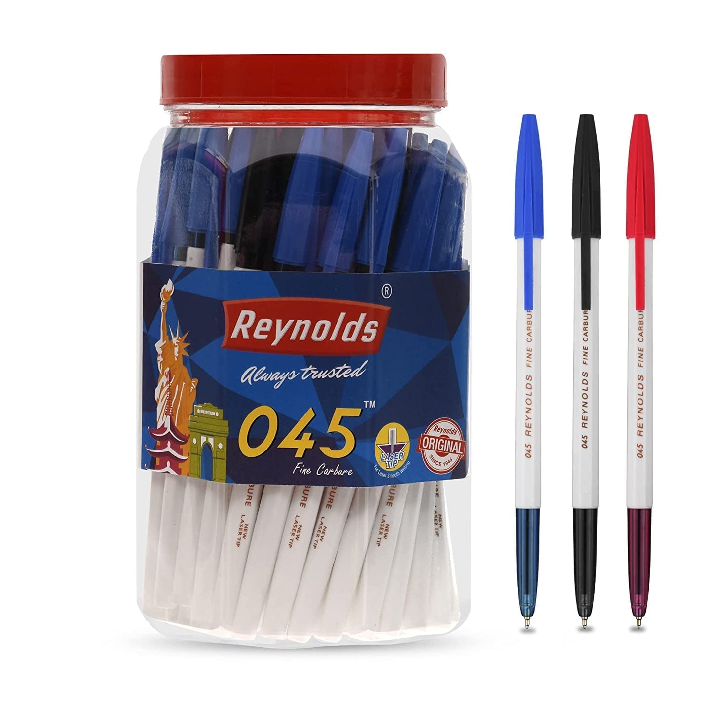 Reynolds 045 Ball Pen SET - 50 PENS (35 BLUE, 10 Black, 5 Red) | COMFORTABLE GRIP | SMOOTH WRITING