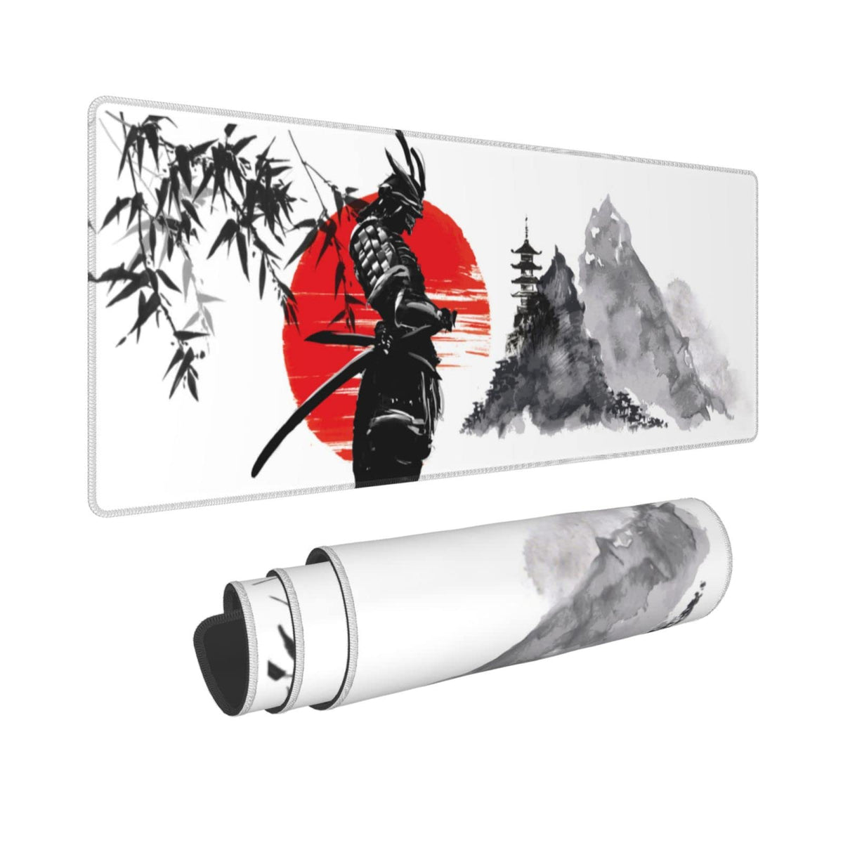 Watercolor Japanese Samurai Bushido Gaming Mouse Pad XL, Non Slip Rubber Base Mousepad, Stitched