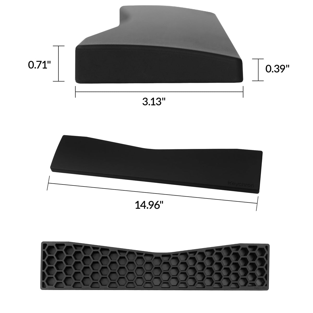 Keychron Black Silicone Wrist & Palm Rest, 14.96" for 75% Alice Layout Mechanical Keyboards (Q10 /