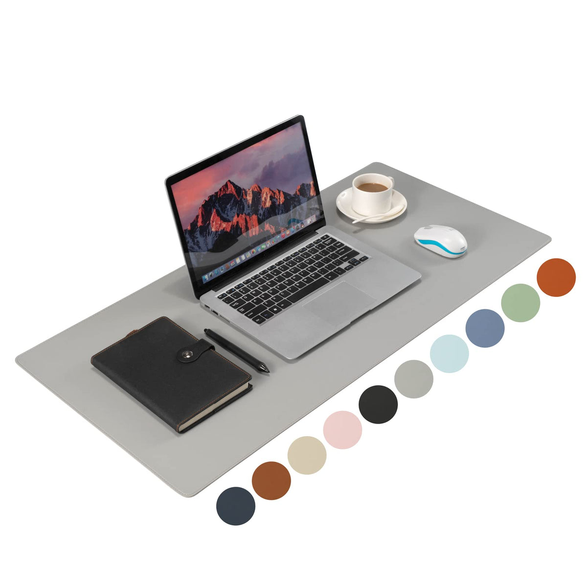 Wolaile PU Leather Desk Pad Blotter,Light Grey Waterproof Office Desktop Mat,36x17in Non-Slip Large