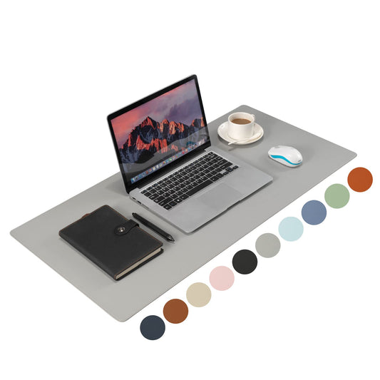 Wolaile PU Leather Desk Pad Blotter,Light Grey Waterproof Office Desktop Mat,36x17in Non-Slip Large