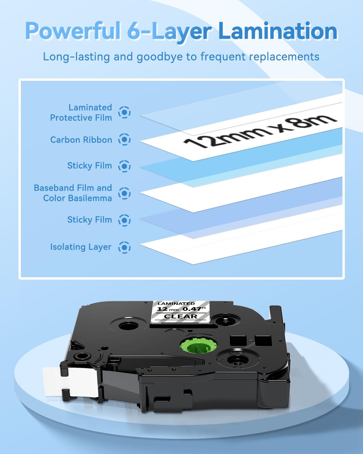 Replacement for Brother P Touch Label Maker Tape Clear 12mm TZe-131 TZe131