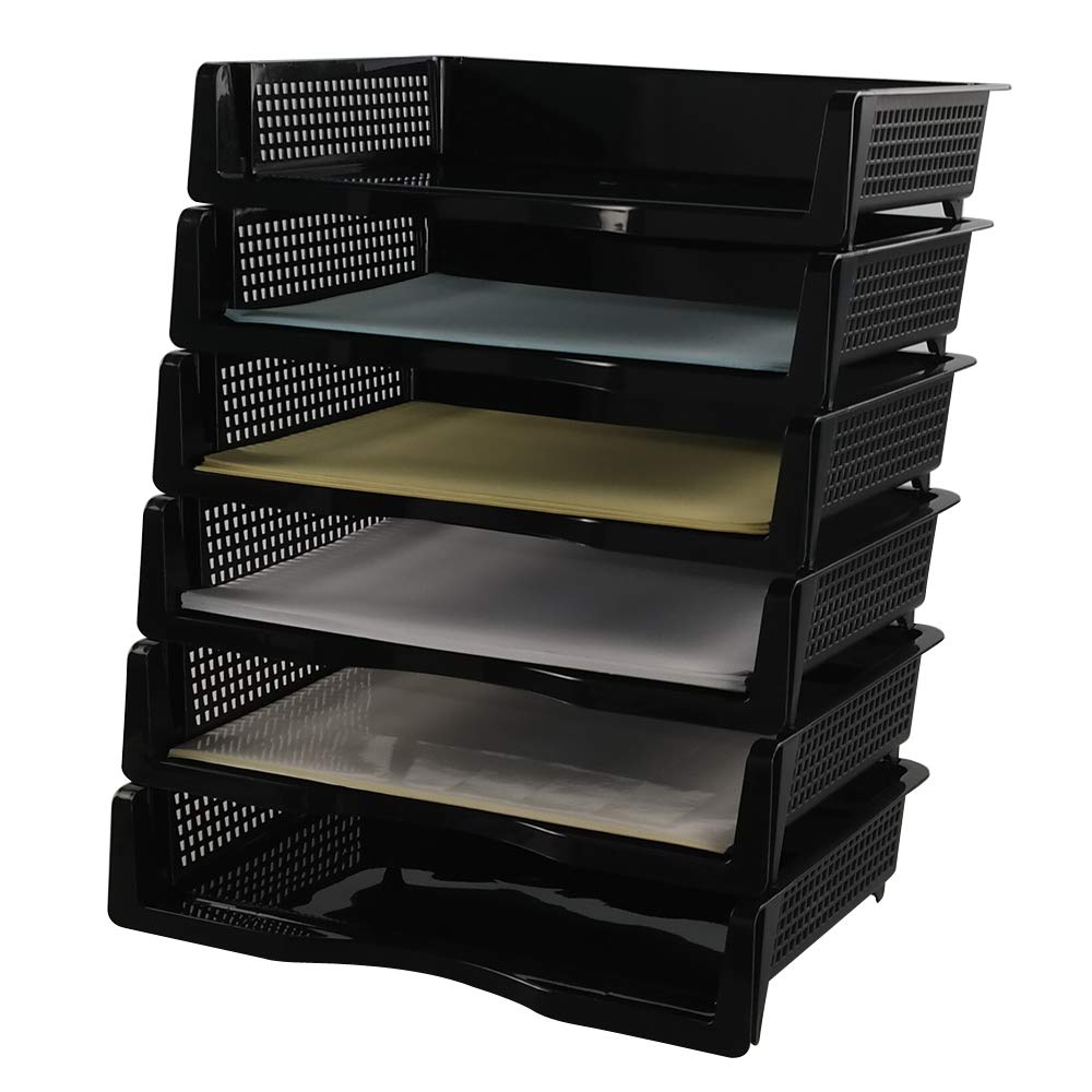 Kekow 6-Pack Plastic Stacking A4 Size Desk Organizer Tray, Black