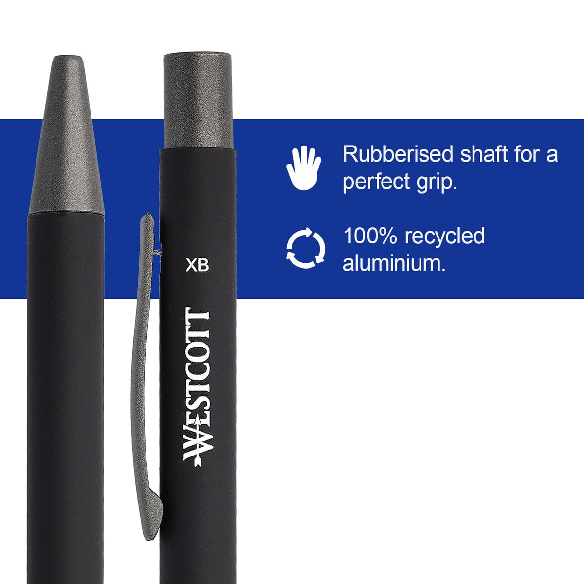 Westcott Premium Ballpoint Pen, Set of 5, Black Ballpoint Pens Made of Aluminium, Document Safe