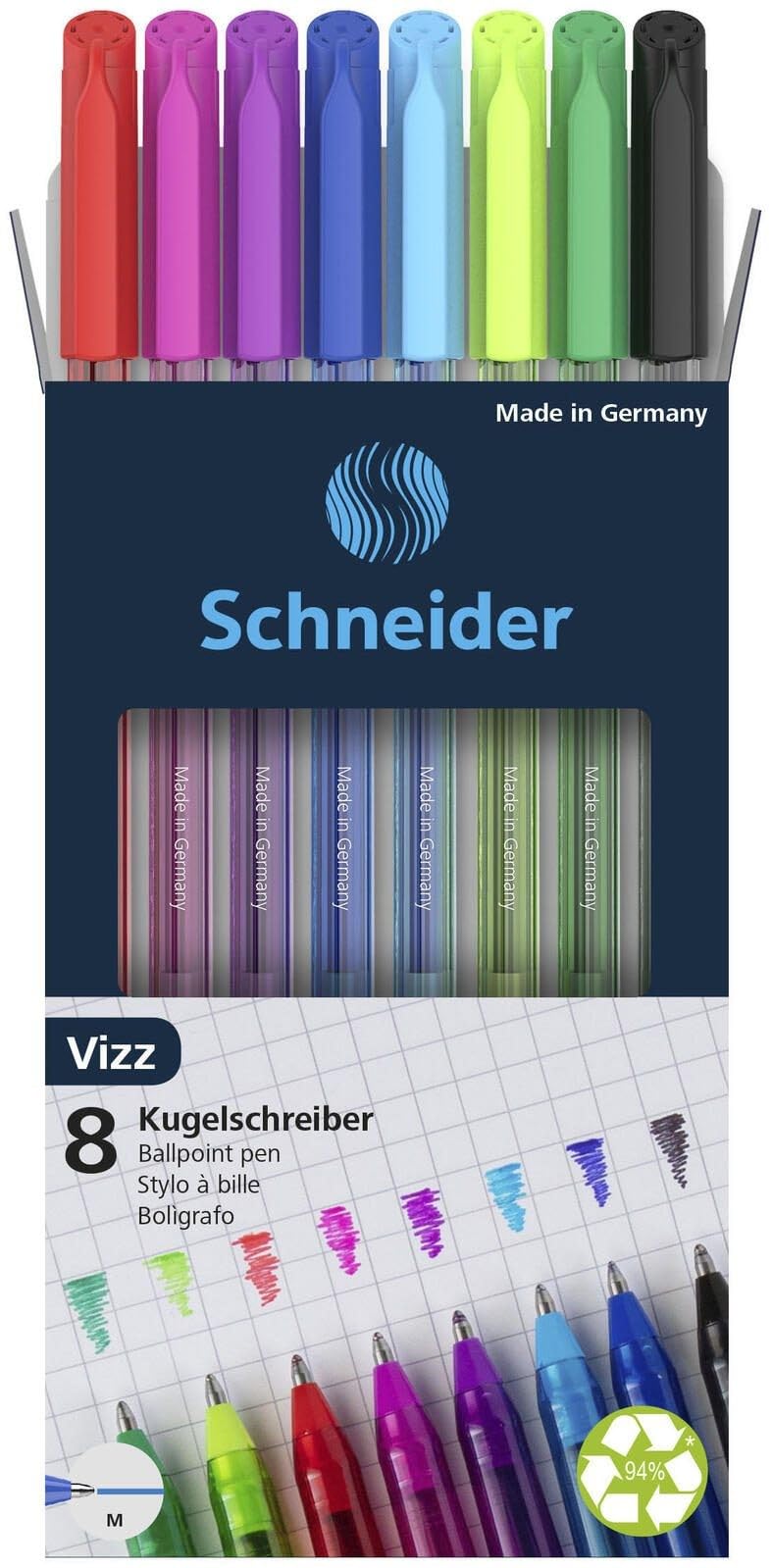 Schneider 102298 Vizz Ballpoint Pens for Easy and Fast Writing, Same Colour Tube, M Line Thickness
