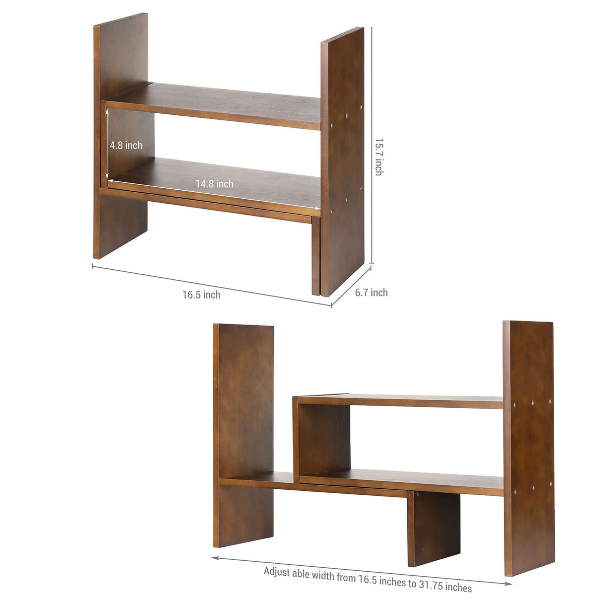 MyGift Adjustable Brown Solid Wood Desktop Storage Organizer Display Shelf Book Rack, Home Office