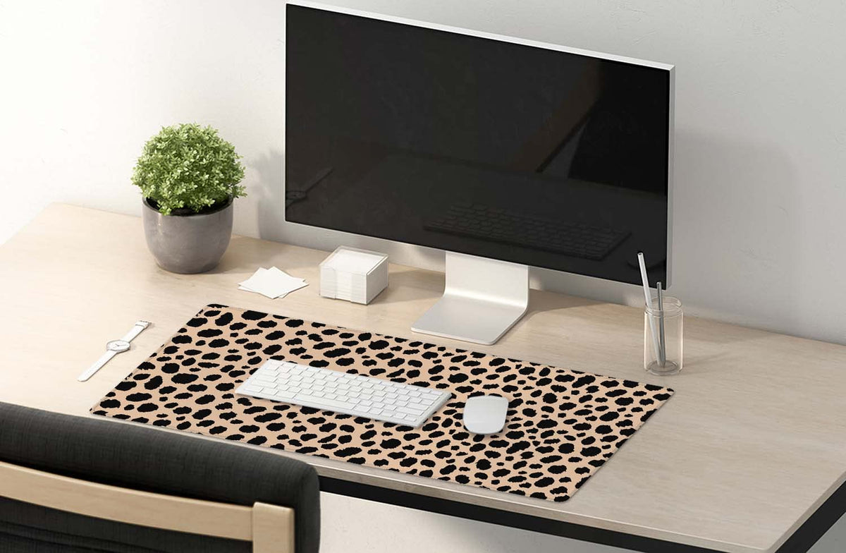 SSOIU Leopard Print Cute Desk Mat, Extra Large Non-Slip Rubber Mousepad - 35.5x15.7 in, Extended