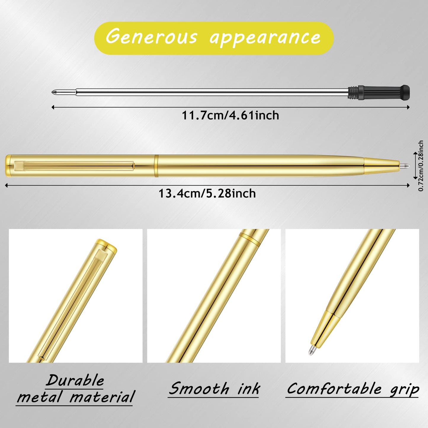 Zonon 100 Pieces Gold Metal Slim Ballpoint Pens Bulk, 1mm Black Ink