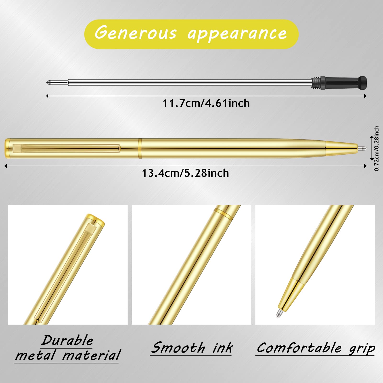 Zonon 160 Pieces Gold Metal Slim Ballpoint Pens Bulk, 1mm Black Ink