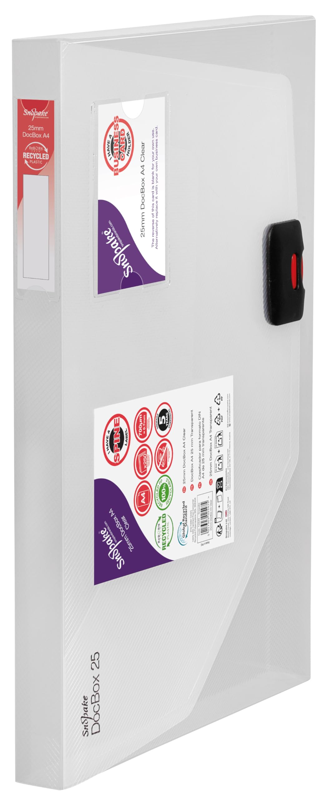 Snopake A4 DocBox Clear 25 mm Box File with Push Lock (Pack of 1) Ref 12849