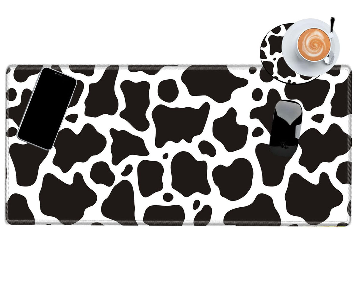 Cow Print Mouse Pad 24x12 Inch Mousepad Black and White Desk Pad Large Gaming Desk Mat Long
