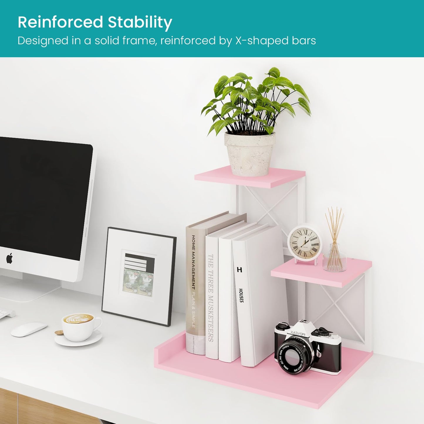 ELITEROO Desktop Shelf, Aesthetic Desk Organizer Table Top Mini Bookshelf, 3 Tier Wooden Desk
