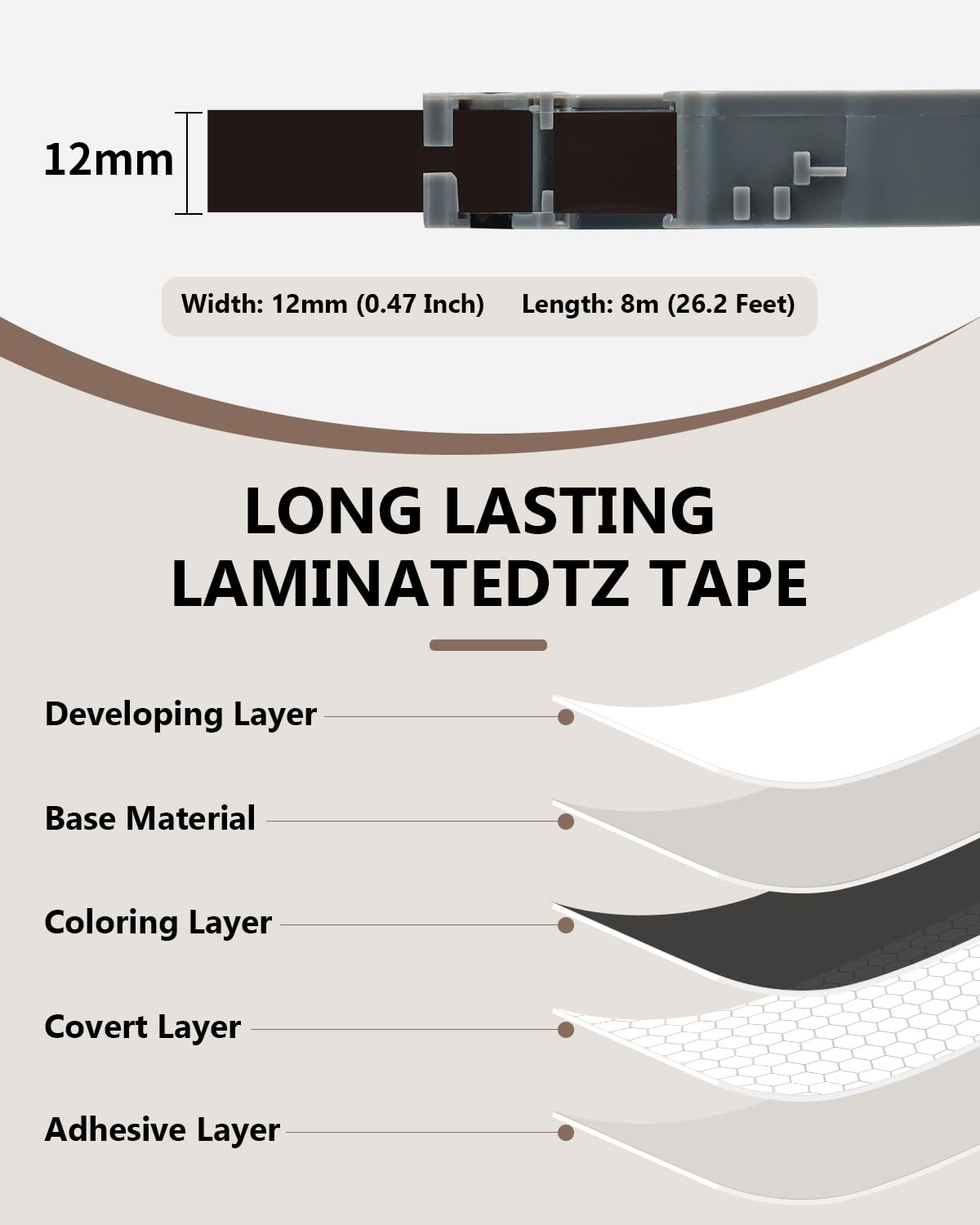 6X 12mm 0.47 Multi-Color Label Tape Compatible for Brother P Touch Tze Tape