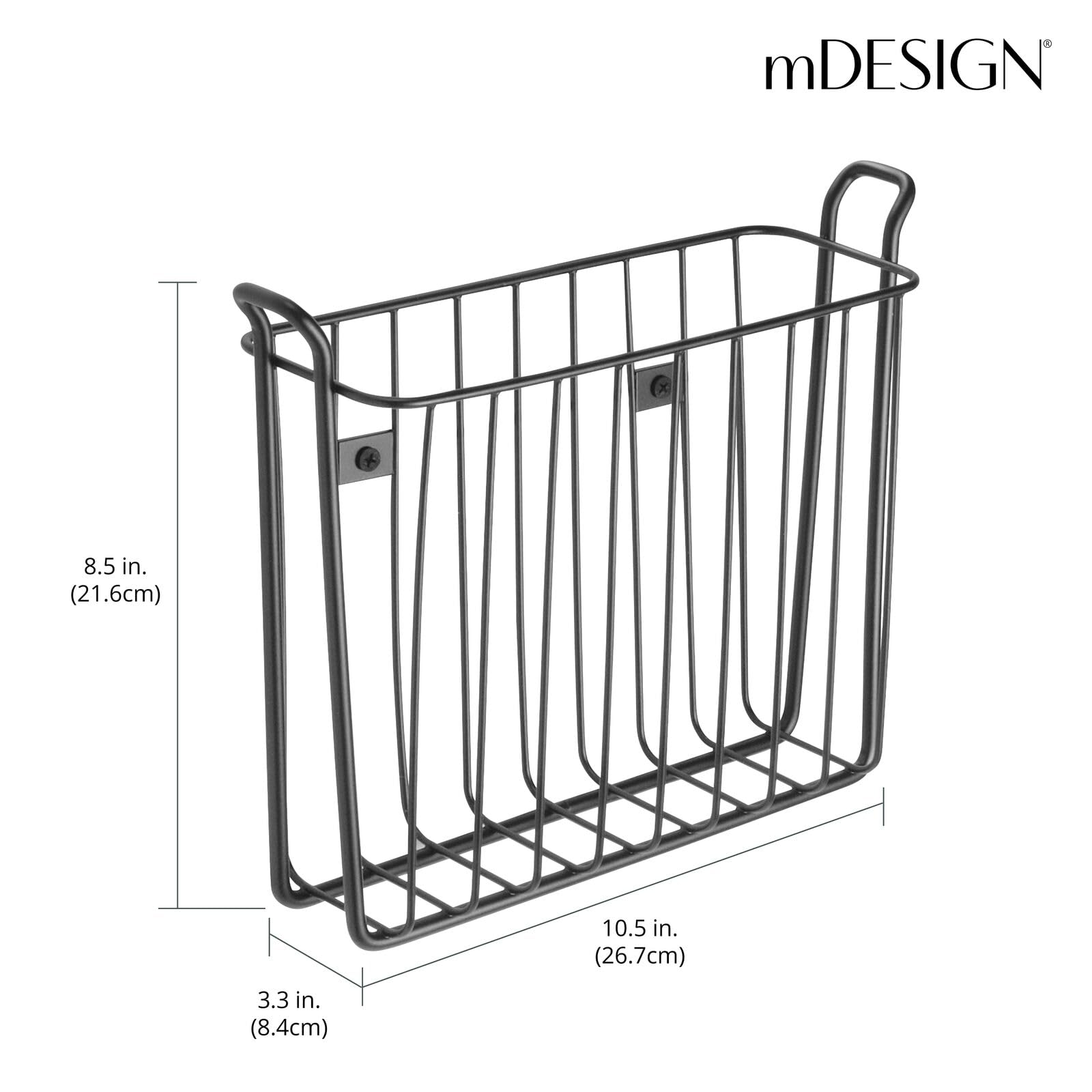 mDesign Metal Wall Mount Decorative Magazine Rack Organizer Bin Holder, Basket for Living Room