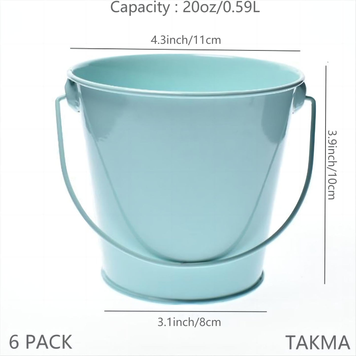TAKMA Small Metal Buckets with Handle, 6 Pack 4.3 Inch Colored Galvanized Bucket for