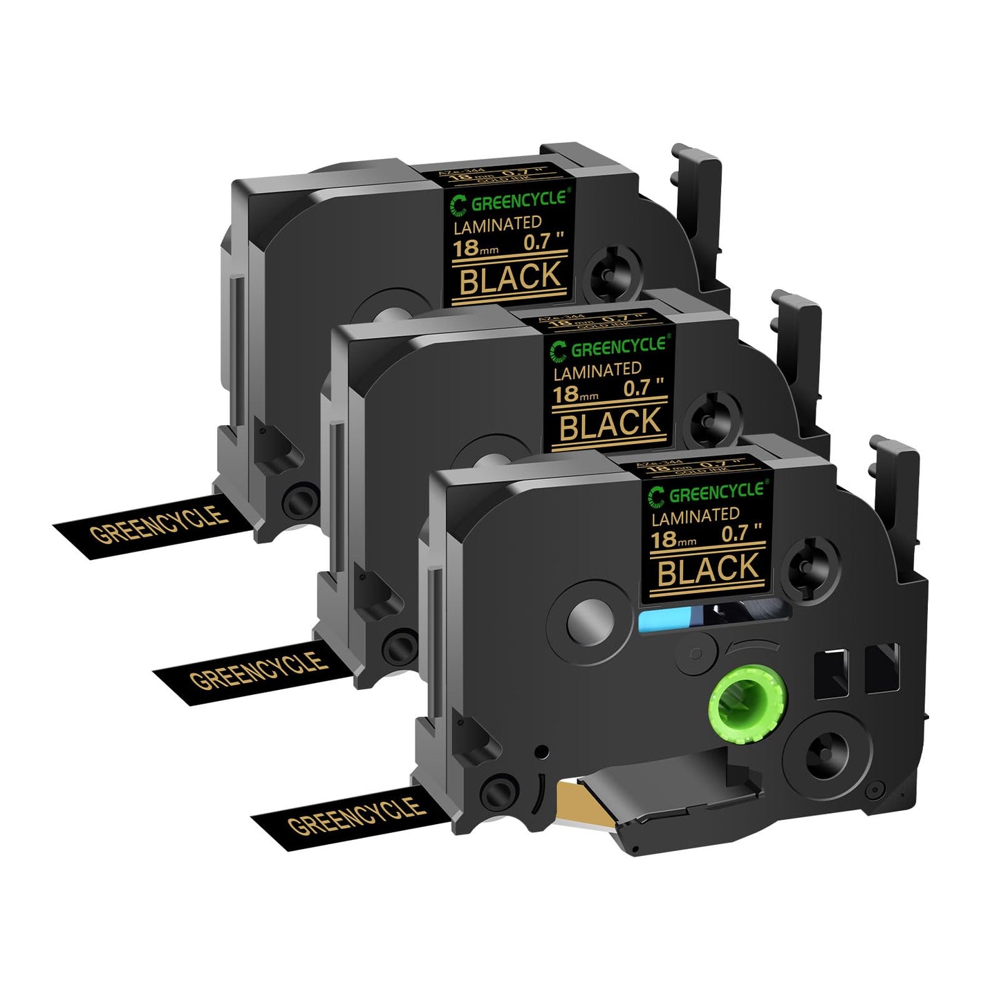 GREENCYCLE 3 Pack Compatible for Brother P-Touch TZe-344 18mm 0.7 Laminated Black TZ-344 TZ344