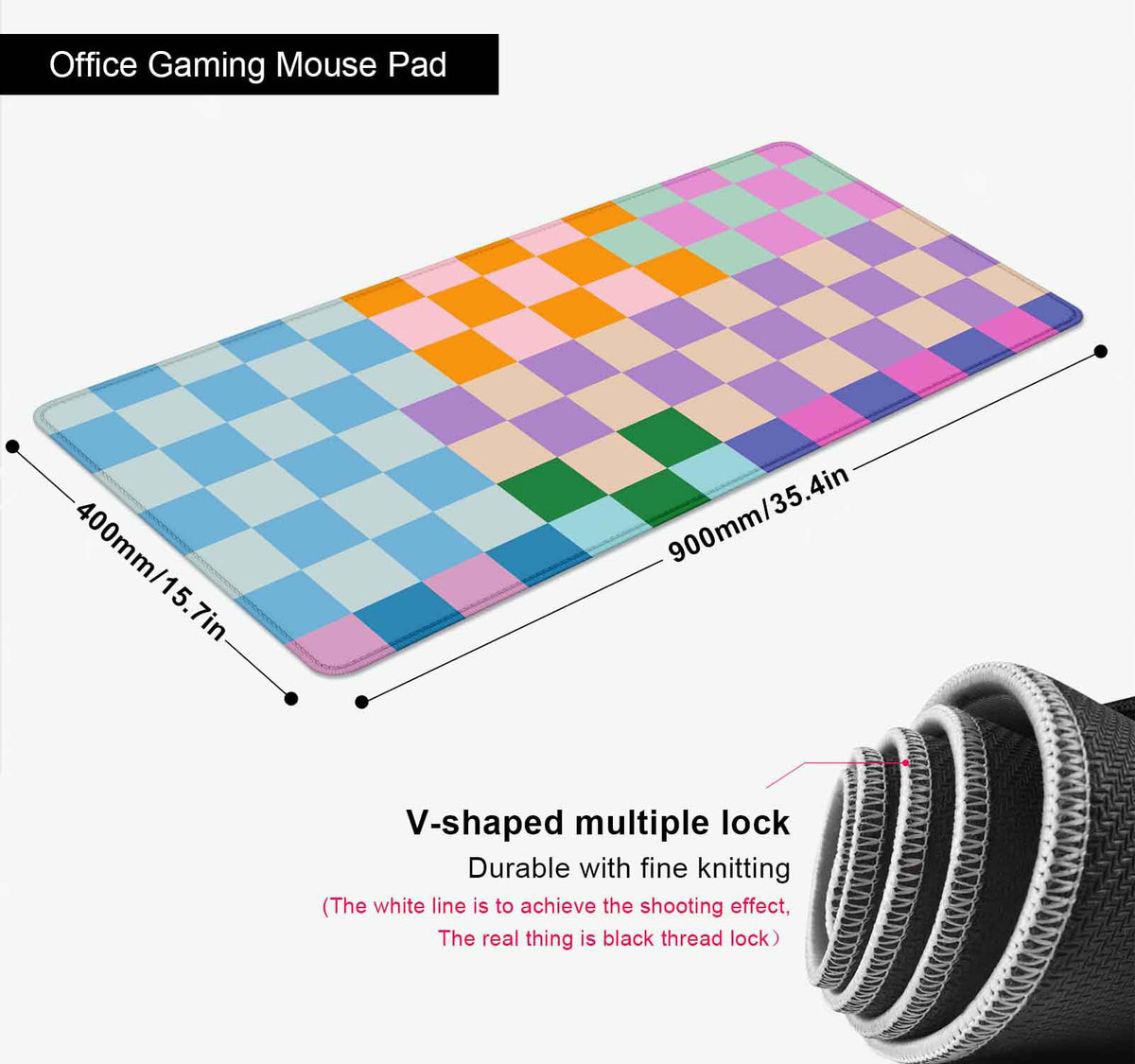 SXCKANG Colorful Checkered Desk Mat, Retro Purple Pink Blue Green XXL Large Mouse Pad, Aesthetic