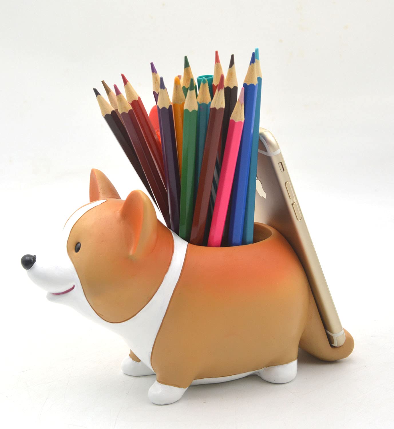Cute Desk Accessories Corgi Pen Pencil Holder with Phone Stand Home Office School Desk Decor Corgi