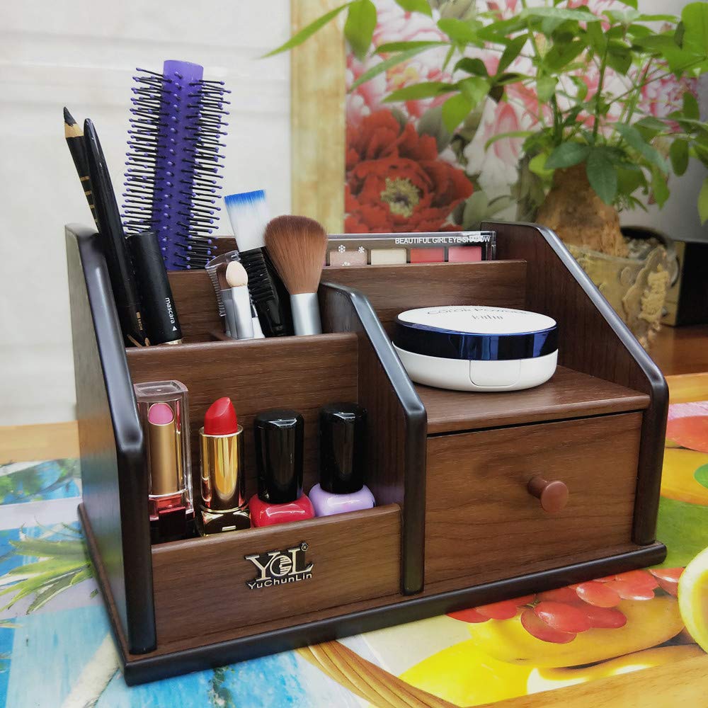 YCL YUCHUNLIN Wooden desk organizer with Drawer,Multifunctional Office & Home Storage Organizer as