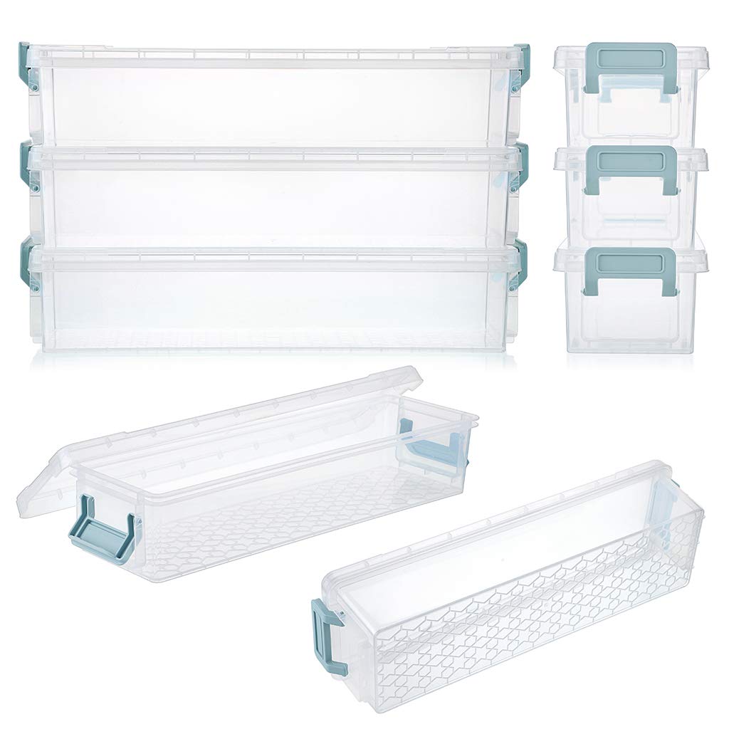 BTSKY Long Plastic Stackable Box Home, Office Supplies Storage Organizer Box Pencil Boxes Plastic