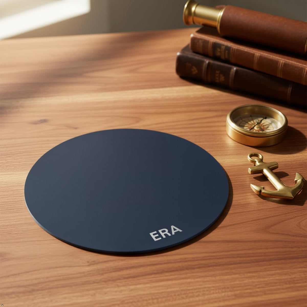 Northwind Personalized Full Grain Leather Round Mouse Pad, 8.5 Inch