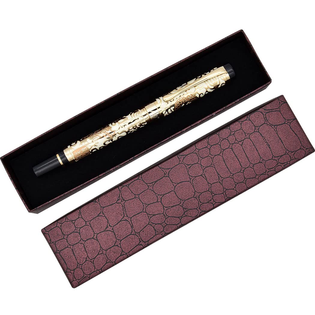 zoohot Jinhao Dragon Pen Fine Nib Fountain Pen with Converter and Box Set (Apricot)